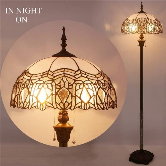 Tiffany Floor Lamp Crystal Bead White Stained Glass Standing Reading Light - Picture 3 of 7